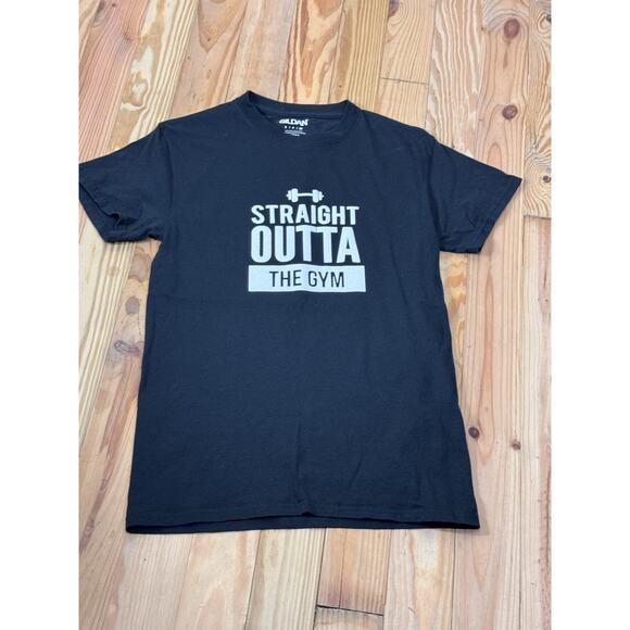 Straight Outta Gym Parody Workout Train Sqaut Women’s Glitter Letter T-Shirt Sm - Picture 1 of 4